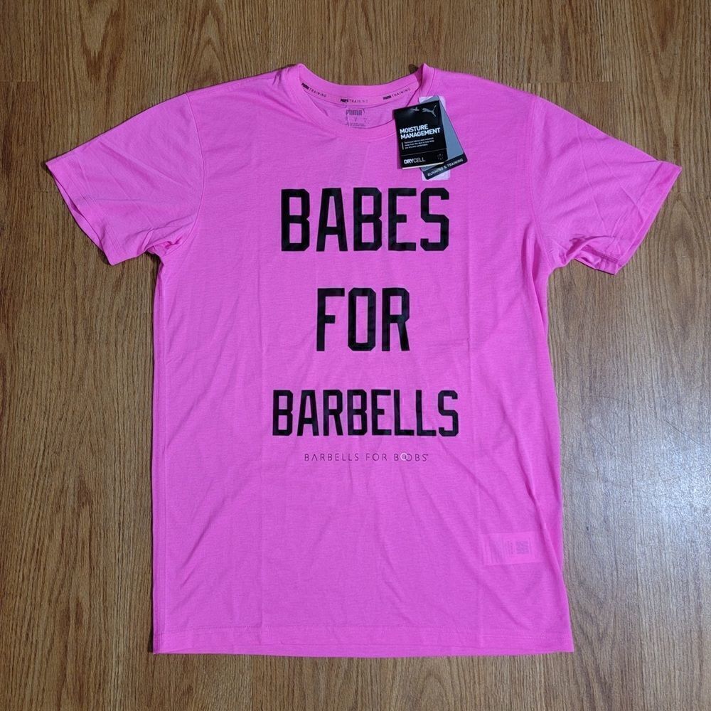 Puma Babes For Barbells Running Training T Shirt Pink Black Cancer Awareness Top